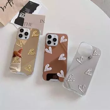 Блестящий 3D Love Heart Anti-Fall Mirror Tpu Case для iPhone 16 Plus 15 14 13 12 Pro Max 11 ударопрочный тонкий чехол для телефона iPhone 16 розового золота