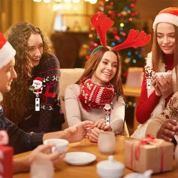 Блестящий акриловый рождественский значок Санта-Клауса, выдвижной держатель для удостоверения личности с вращающимся на 360 градусов зажимом-аллигатором, держатель имени