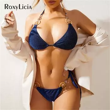 Блестящий алмазный сверкающий бикини, женский купальник, женский купальник, комплект бикини из двух частей, купальный костюм, купальный костюм S королевский синий