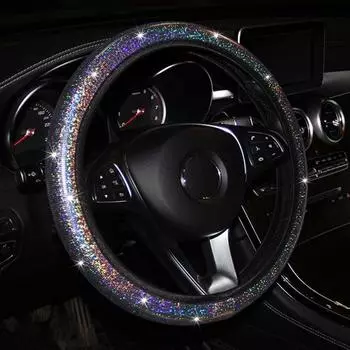 Блестящий автомобильный чехол на руль, простая установка, ступицы автомобиля, не перемещается, корпус рулевого колеса розовый