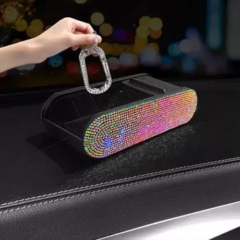 Блестящий автомобильный ящик для мусора с выдвижным ящиком для хранения, украшенный стразами, ящик для хранения на подлокотнике, органайзер для мусора, автомобильные аксессуары чёрный