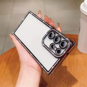 Блестящий блестящий прозрачный чехол с бриллиантами для Samsung Galaxy S25 S24 Ultra iPhone 16 Pro Max 15 14 13 Pro Чехол с мягким покрытием из силикона TPU iPhone 13 чёрный