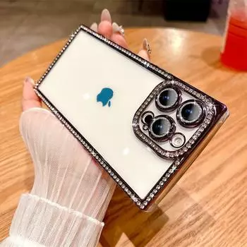 Блестящий блестящий прозрачный чехол с бриллиантами для iPhone 15 16 Pro Max 14 Plus 13 Pro Samsung Galaxy S24 S25 Ultra, мягкий чехол с покрытием из силикона TPU iPhone 13 чёрный