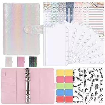 Блестящий блокнот из искусственной кожи A6, планировщик бюджета, личный органайзер для денег с 12 бюджетными листами, 8 конвертами на молнии, канцелярские принадлежности розовый