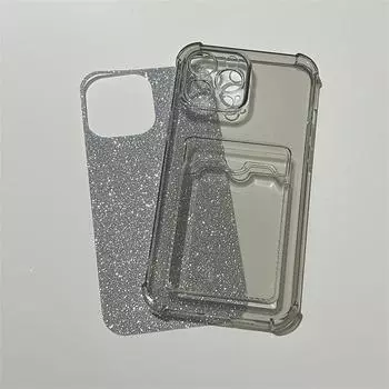 Блестящий бумажный чехол-держатель для карт для iPhone 14 11 13 12 Pro Max X XR XS Max 7 8 Plus, мягкий силиконовый кошелек, прозрачный чехол For iPhone 12 Mini