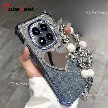 Блестящий чехол-браслет с зеркалом любви для Xiaomi Redmi Note 14 13 12 11 10 9 9S Pro Plus 4G 5G Противоударный силиконовый чехол Redmi Note 14 Pro 4G