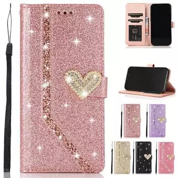 Блестящий чехол для iPhone 16 15 14 13 Pro Max 12 MINI 11 Pro X XR XS XS Max 7 8 Plus кожаный чехол-кошелек For iPhone 16 чёрный