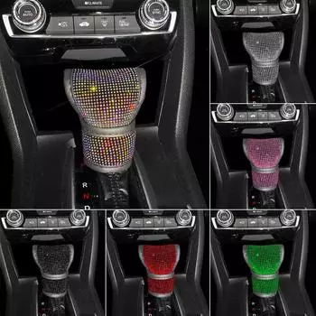 Блестящий чехол для рычага переключения передач автомобиля, кожаный чехол для ручки переключения передач автомобиля, универсальные хрустальные стразы, автомобильные аксессуары для женщин