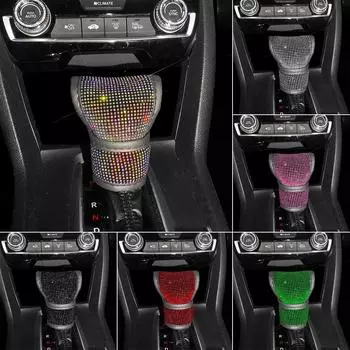Блестящий чехол для рычага переключения передач автомобиля, кожаный чехол для ручки переключения передач автомобиля, универсальные хрустальные стразы, автомобильные аксессуары для женщин красный