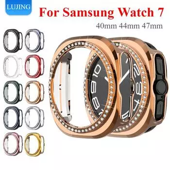 Блестящий чехол для Samsung Galaxy Watch 7 Ultra 47 мм, алмазный бампер с полым защитным чехлом из поликарбоната для Samsung Galaxy Watch 7 Ultra For Watch 7 Ultra 47mm чёрный