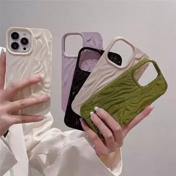 Блестящий чехол для телефона ярких цветов с 3D складками и текстурой для iPhone 15 11 12 13 14 Pro Max, модный противоударный мягкий чехол с неравномерной рябью For iPhone 11