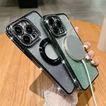 Блестящий чехол для телефона с беспроводной зарядкой и бриллиантами для Iphone 14 13 12 11 Pro Max 14 Plus 14pro противоударный прозрачный чехол-бампер For iPhone 12
