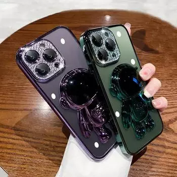 Блестящий чехол для телефона с покрытием космонавта и бриллиантами для Iphone 14 13 12 11 Pro Max 13pro 14 Plus противоударный прозрачный бампер мягкий чехол For iPhone 14Plus