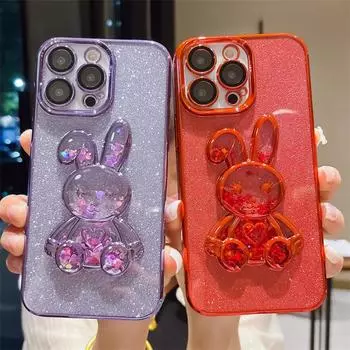 Блестящий чехол-подставка для телефона с 3d кроликом для Iphone 14pro Max 11 12 13 Pro Max 13 14 Plus, противоударное покрытие, защитная крышка для объектива For iPhone 12Pro Max