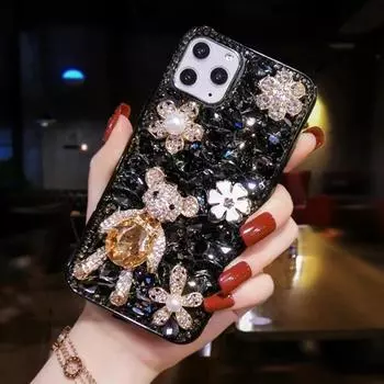 Блестящий чехол с милым медведем и бриллиантами и стразами для Samsung Z флип 3 Z раза 4 S23 S22 S21 Ultra S20 FE s10 S9 A14 A54 A13 A23 A33 A53 A52 A12 A22 A32 iphone 6 6s красный