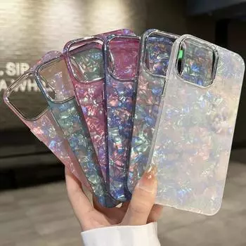 Чехол для телефона с блестками и узором в виде ракушки для iPhone 16 Plus 15 14 Pro Max 13 12 11, роскошные противоударные чехлы с узором в виде сердца IMD iPhone 14 светло-розовый