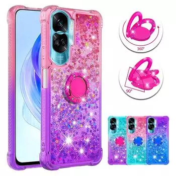 Блестящий чехол со встроенным вращающимся магнитным кольцом, подставка-держатель, зыбучий песок, водопад, мягкий жидкий чехол из ТПУ для Huawei Honor 90 9X Mate 30 P40 Nova5 Huawei Honor 90 Lite