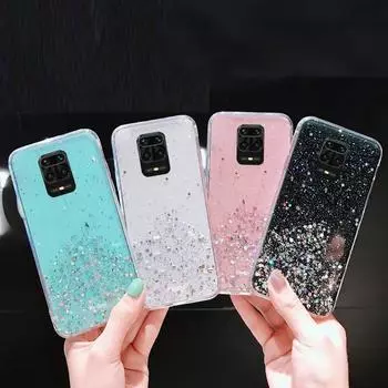 Чехол Bling Glitter Star Glitter для Xiaomi 13T Pro 12T 11T Poco X5 Pro Redmi Note 12 Pro Note 11 10 Pro Прозрачная задняя крышка с блестками Redmi Note 10 5G чёрный