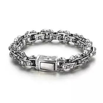 Блестящий черный винтажный мужской браслет из нержавеющей стали с черепом шириной 13 мм, ювелирные аксессуары 230 мм 23cm