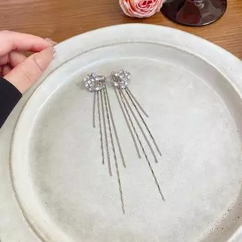 Блестящий циркон луна звезда длинная кисточка клипса для ушей без пирсинга модная серьга Left