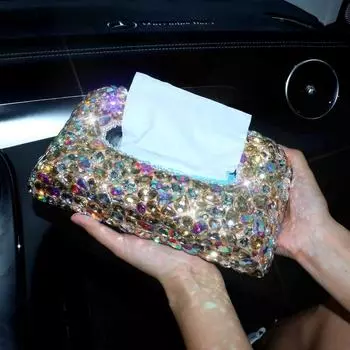 Блестящий держатель для салфеток из алмазного кристалла для автомобиля, салфетница для домашнего офиса, диспенсер для салфеток, блестящие аксессуары для салона автомобиля для женщин серебряный