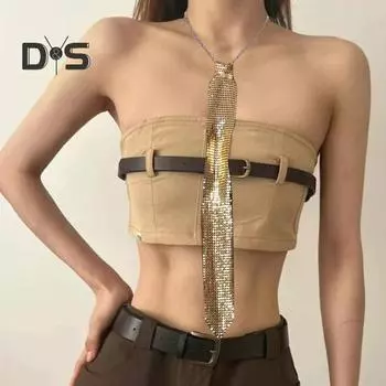 Блестящий галстук со стразами, плоская сетка, металлические ремешки, блестящий галстук, рождественский подарок, реквизит для вечеринок и фотосъемки белый