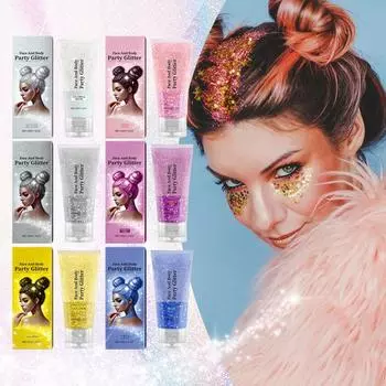 Блестящий гель с пайетками Натуральный трехмерный корпус Глянцевый блестящий гель для вечеринки Карнавал Многоцветный по желанию One Size синий