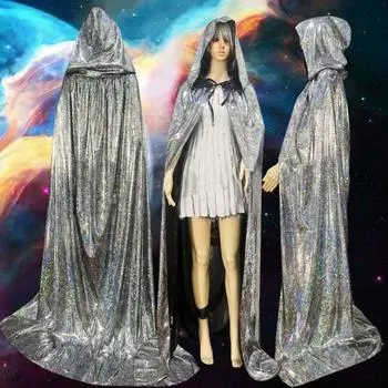 Блестящий Хэллоуин Плащ Платье Дьявола Ведьма Накидка Модный Рождественский Косплей Костюм Сцена 110 cm серебряный