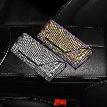 Блестящий хрустальный футляр для автомобильных очков с бриллиантами, автомобильная консоль, подлокотник, ящик для хранения, органайзер для очков, солнцезащитных очков, автомобильные аксессуары чёрный