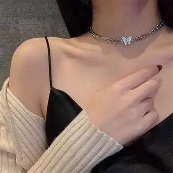 Блестящий хрустальный кулон-бабочка, колье, ожерелье со стразами, цепочка в стиле панк для девочек, женские свадебные украшения