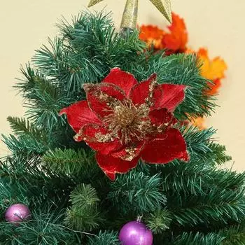 Блестящий искусственный цветок, украшение для рождественской елки, яркий цвет, реалистичный вид, легко повесить, искусственный цветок, украшение для праздничной вечеринки синий