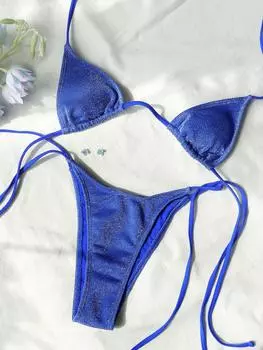 Блестящий комплект бикини треугольные бикини бандажный купальник женский двухсекционный купальник летний бикини новый пляжный костюм S