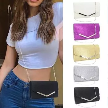 Блестящий конверт-клатч для женщин, элегантный вечерний клатч с пайетками и цепочкой для свадьбы, выпускного вечера, вечеринки, подарка на выпускной для мамы One Size серебряный