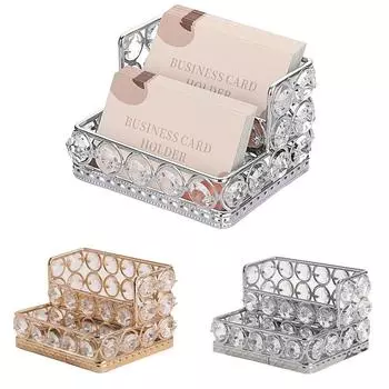 Блестящий круглый держатель для визиток из хрусталя, серебряная/золотая металлическая рамка, контейнер для хранения карт, столешница золотой