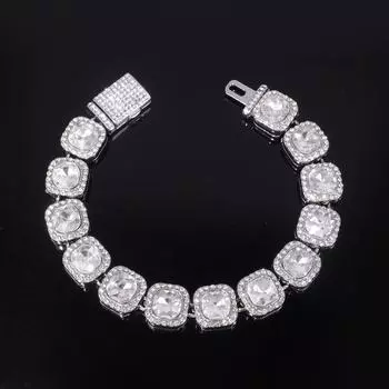 Блестящий круглый страз Хип-хоп Теннисная цепочка Браслет Ожерелье Набор для женщин мужчин Ювелирный подарок 16cm серебряный