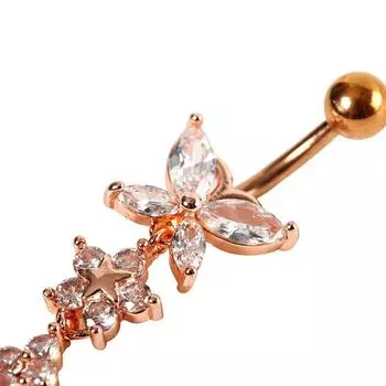 Блестящий кулон в виде цветка бабочки из циркона, кольцо для пупка, украшения для тела серебряный