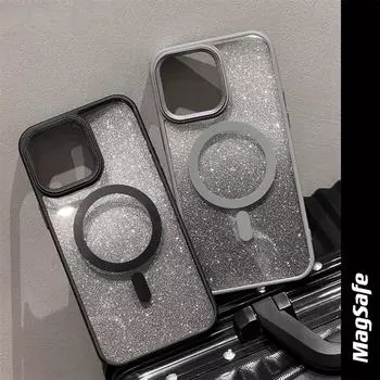 Блестящий магнитный акриловый чехол для телефона iPhone 14 15 ProMax 15 Plus 11 12 13 Pro Max, противоударный бампер, прозрачный жесткий чехол For iPhone 11