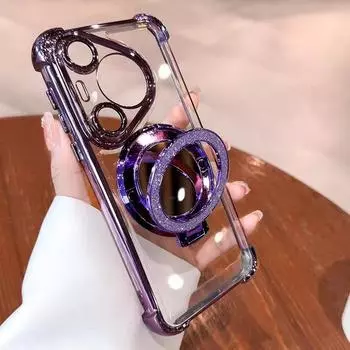 Блестящий магнитный чехол-подставка-зеркало для телефона Huawei Pura70U, Четырехугольный противоударный защитный чехол для Mate60pro Huawei Pura70