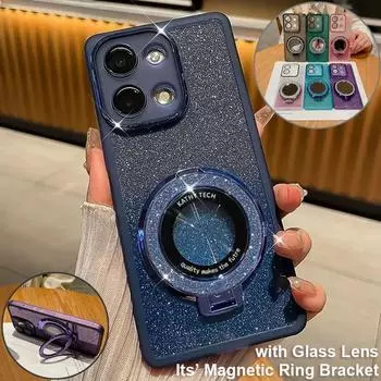 Блестящий магнитный держатель силиконовый чехол для VIVO Y78 Y77 Y77E Y16 Y17 Y18 Y35 Y20 Y21S Y52S Y76S Y200i Y200 X70 X80 X90 X100 Pro S15 S17 S18 S19 Pro VIVO S16/S16 PRO/V27 5G темно-зеленого