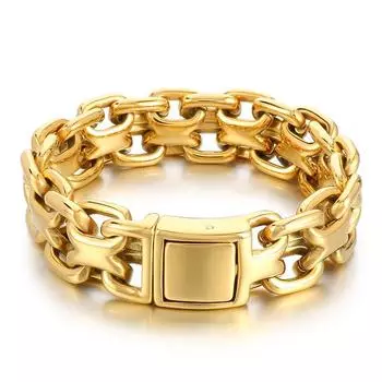 Блестящий массивный браслет из нержавеющей стали 316L для мужчин, аксессуары в стиле хип-хоп золотого цвета, рок-ювелирные изделия для вечеринок, браслеты с тяжелыми звеньями 23cm