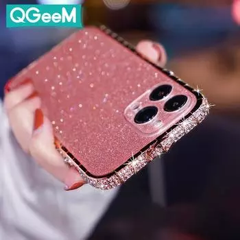 Блестящий металлический бампер с бриллиантами, блестящий чехол со стразами для iPhone 12 13 Pro Max 12 Mini 7 8 Plus X Xr Xs Max 11 Pro Max, чехол For iPhone 7/8 чёрный