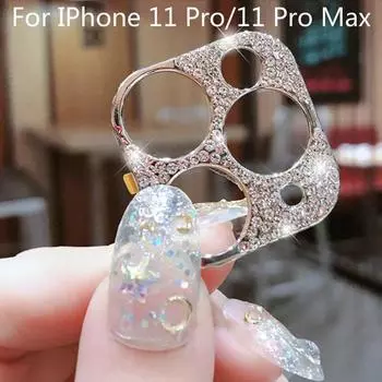 Блестящий металлический блестящий защитный чехол для объектива камеры телефона для IPhone 14 13 11 Pro Max Iphone11 Iphone 11Pro, защитная крышка для объектива камеры iphone 11 чёрный