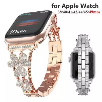 Блестящий металлический браслет для Apple Watch Band Ultra 49 мм женский роскошный сменный ремешок из нержавеющей стали 45 мм 42 мм для iWatch 9 8 7 ремешок для часов 44 мм 41 мм 40 мм 38 мм For 38mm 40mm 41mm