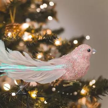 Yousheng Glitter Feather Bird Украшение сверкающий дизайн с зажимом Рождественское елочное украшение праздничное очарование для дома серебряный