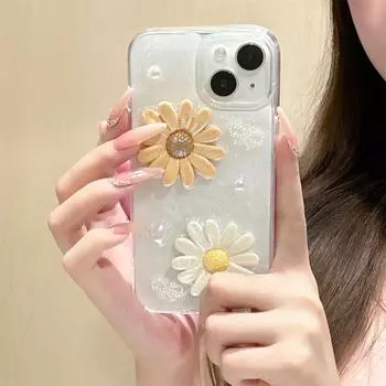 Блестящий прозрачный чехол для телефона с 3D цветком ромашки и жемчугом и бантом для iPhone 15 Pro Max 11 12 13 14 Pro Max, блестящий мягкий противоударный чехол из эпоксидной смолы For iphone 12 Pro