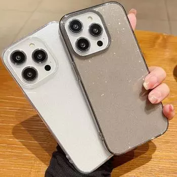 Блестящий прозрачный силиконовый противоударный чехол для iPhone 16 Pro Max 15 14 Plus 13 12 11 8 7 X XR XS Max мягкий блестящий прозрачный чехол для телефона iPhone 15 чёрный