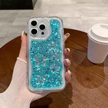 Блестящий прозрачный волнистый чехол для телефона с блестящей вспышкой для iPhone 11 12 13 14 15 16 Pro Max Plus Bling Silicon Противоударный мягкий чехол For iPhone 11 фиолетовый
