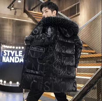 Блестящий пуховик, мужское шелковое пальто с хлопковой подкладкой, зимнее толстое теплое пуховое пальто, трендовый дизайн для молодежи L серый