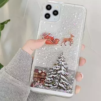 Блестящий рождественский чехол с жидким зыбучим песком для Iphone 15 Pro Max 14 13 12 11, бампер из ТПУ iPhone 15 розовый