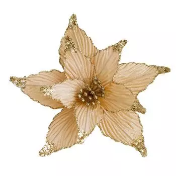 Блестящий рождественский цветок, украшение на рождественскую елку, ткань + пластиковое украшение, вечеринка, практичный садовый свет, яркость золотой